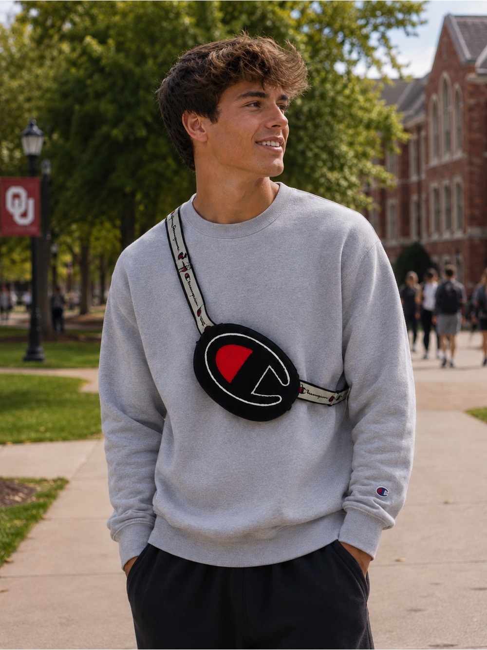 CHAMPION waist bag Logo Gray Sherpa-NWOT